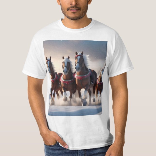 Santas jul Snö Horses. T Shirt (Framsida)