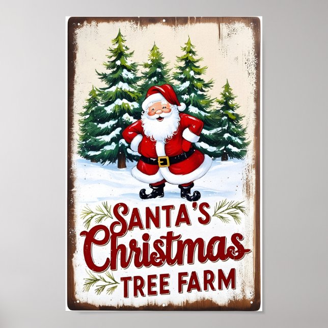 Santa's Julgran Farm Rustic Sign Poster (Framsidan)