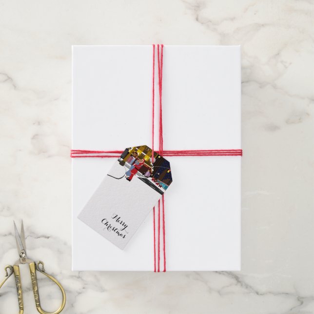 Santa's Kiss på Broadway-Juletiketter Presentetikett (Med Snöre)