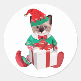 Santas Kitten Elves Classic Round Stickers Runt Klistermärke
