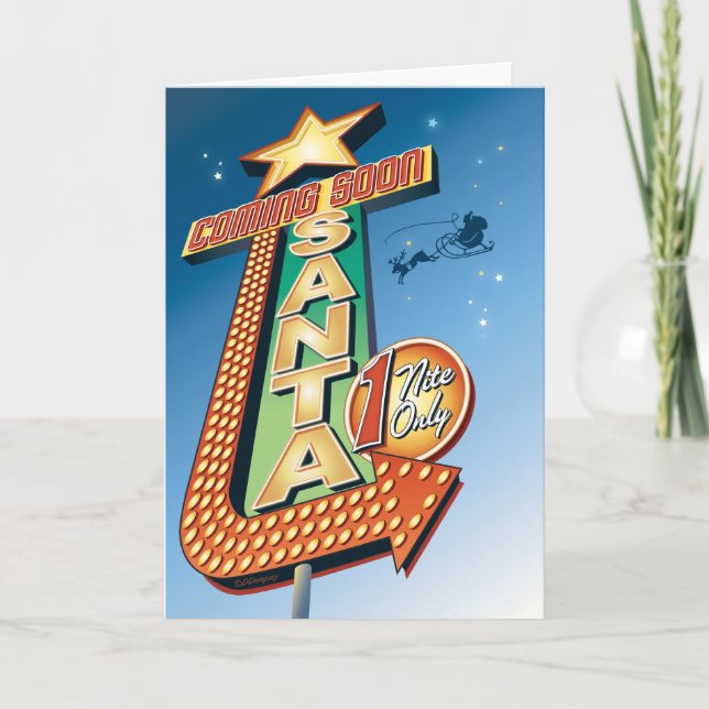 Santas kommer snart Neon-skylten Retro-julkort Helgkort (Framsida)