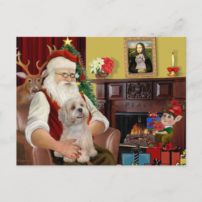 Santa's Lhasa Apso (R2) Helg Vykort (Framsida)