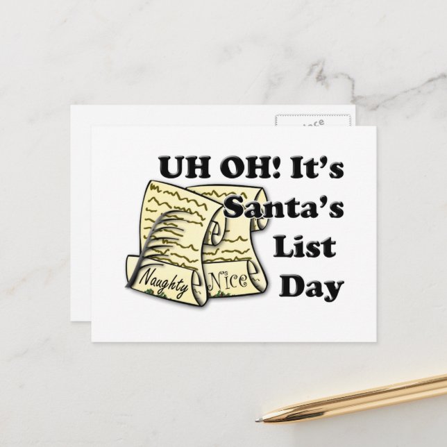 Santa's List Day Helg Vykort (Fram/Back In Situ)