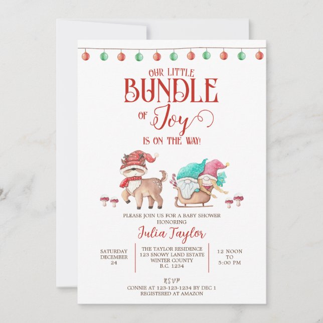 Santa's Little Bundle of Joy, Winter Baby Shower Inbjudningar (Framsida)