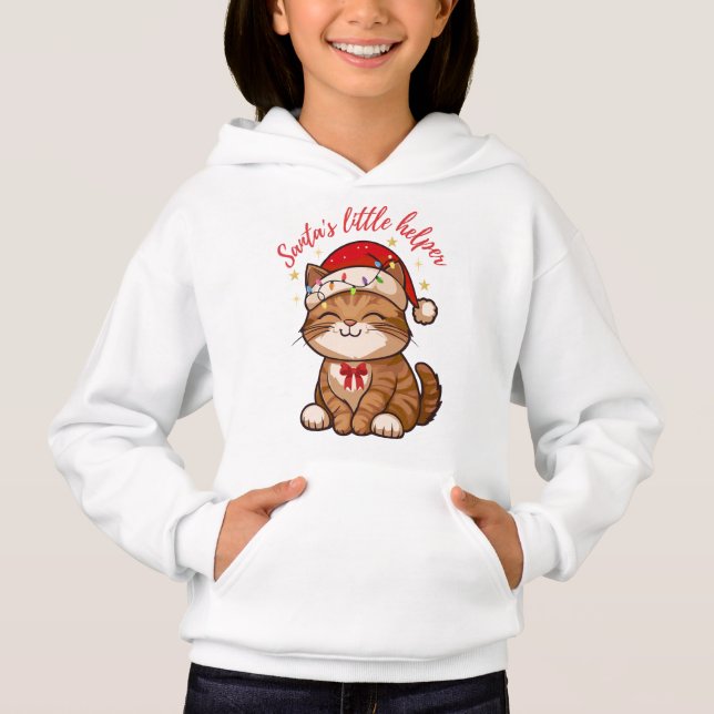 Santa's Little Helper Cat Christmas Sweatshirt T Shirt (Framsida)