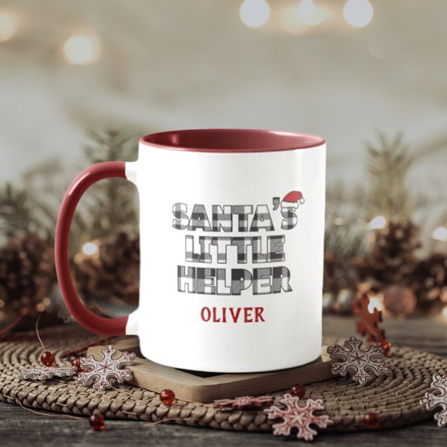 Santa's Little Helper Christmas Personalized Mug Mugg (personalized black and white plaid santa's little helper Christmas mug )