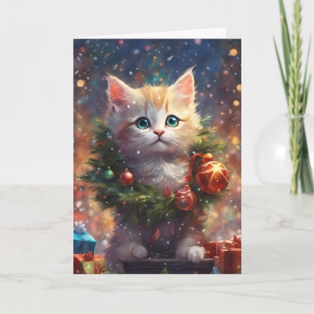 Santa's Little Helper Cute Kitten Helgdag Art Helgkort (Framsida)