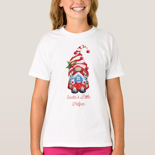 Santa's Little Helper Red Girl Gnome T Shirt (Framsida)