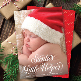 Santa's Little Helper Script Baby-julfoto Julkort