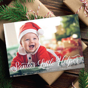 Santa's Little Helper Script Baby-julfoto Julkort