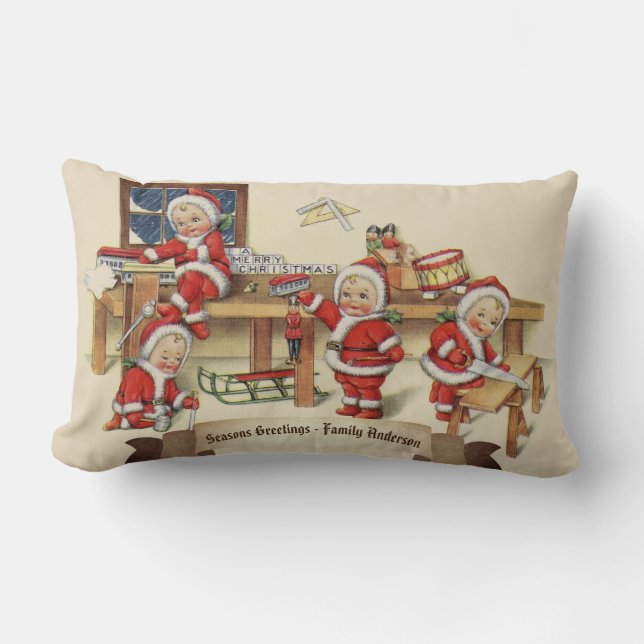 Santas Little Helpers VINTAGE dekorative Anpassnin Lumbarkudde (Framsida)