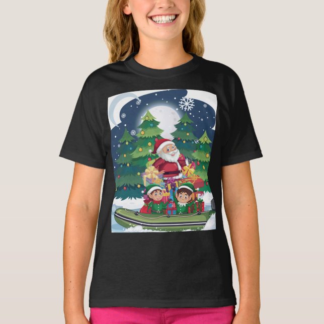 "Santa's Magic Boat Ride" T Shirt (Framsida)