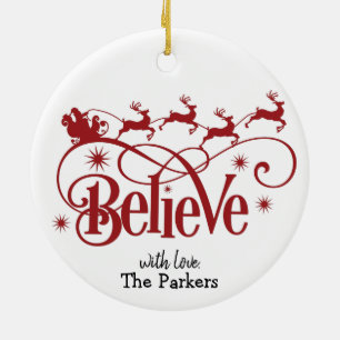 Santa's Magic Flies Reindeer Namn Jul Julgransprydnad Keramik