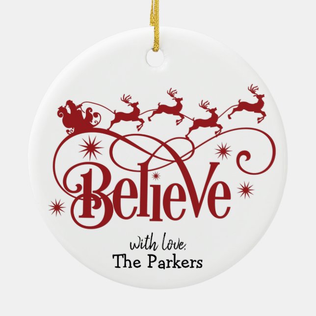 Santa's Magic Flies Reindeer Namn | Jul Julgransprydnad Keramik (Baksidan)
