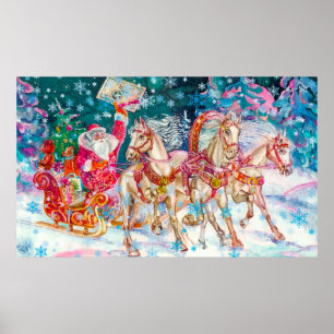 Santa's Magic Horse Sleigh Snö julafton Poster