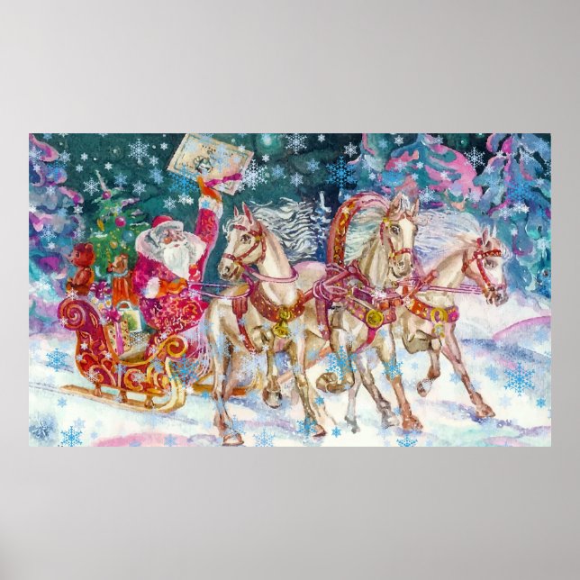 Santa's Magic Horse Sleigh Snö julafton Poster (Framsidan)