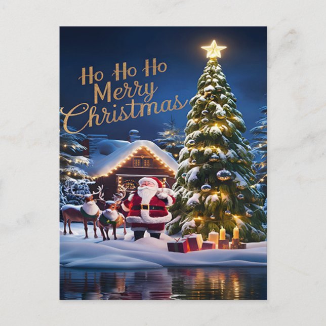 Santas Magic Ride through Snowy night Vykort (Framsida)