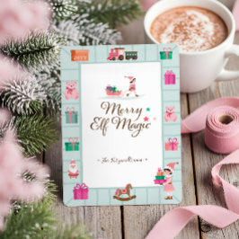 Santa's Magic Rosa Elf Leksak Workshop Factory Julkort