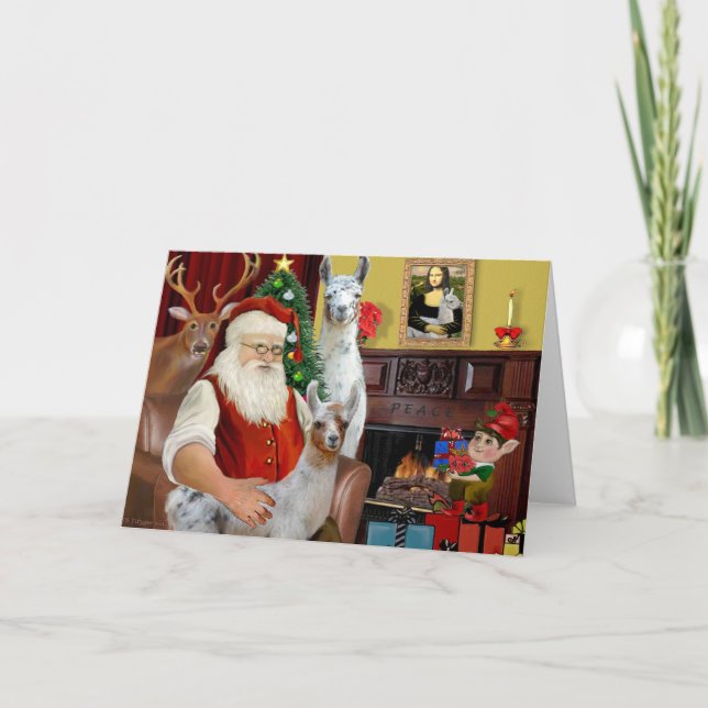 Santa's Mamma Llama och Baby Helgkort (Framsida)