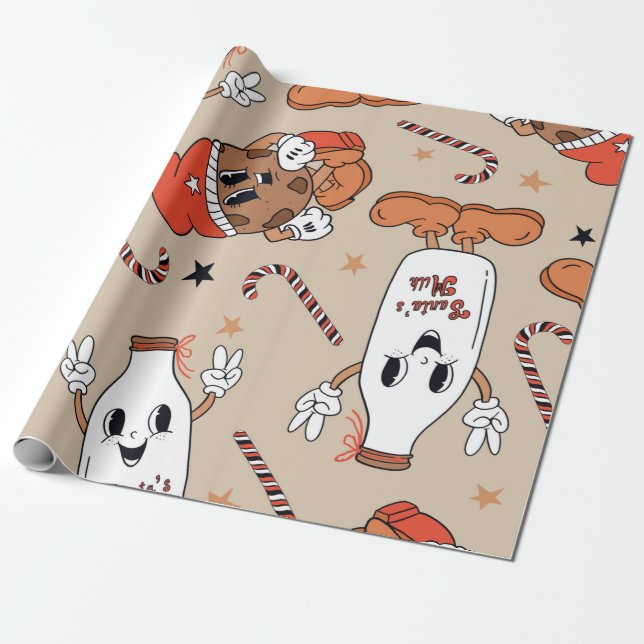 Santa's Mjölk & Cookies Roligt Mönster Presentpapper (Utrullad)