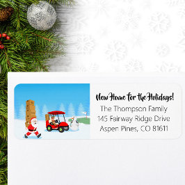 Santa's Moving Boxes with Reindeer on Golf Course Returadress Etikett