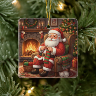 "Santas mysiga stickhörna" Personlig Julgransprydnad Keramik