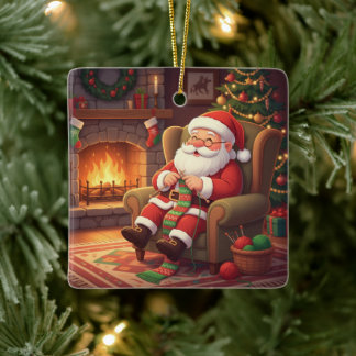 "Santas mysiga stickhörna" Personlig Julgransprydnad Keramik
