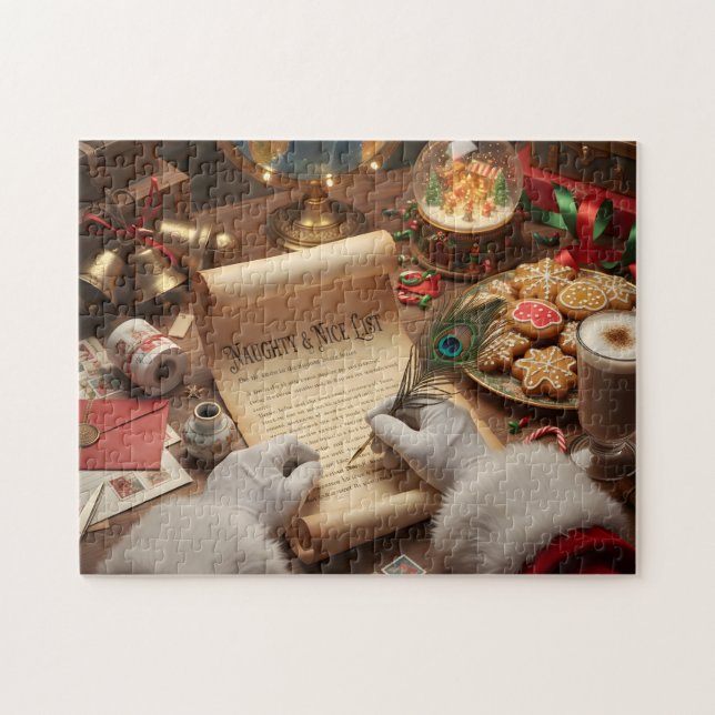 Santas Naughty and Nice List Christmas Desk Scene Pussel (Horisontell)