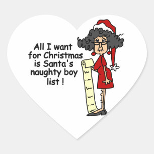 Santa's Naughty Boy List Hjärtformat Klistermärke