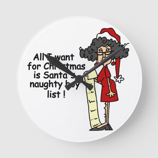 Santa's Naughty Boy List Rund Klocka (Framsida)