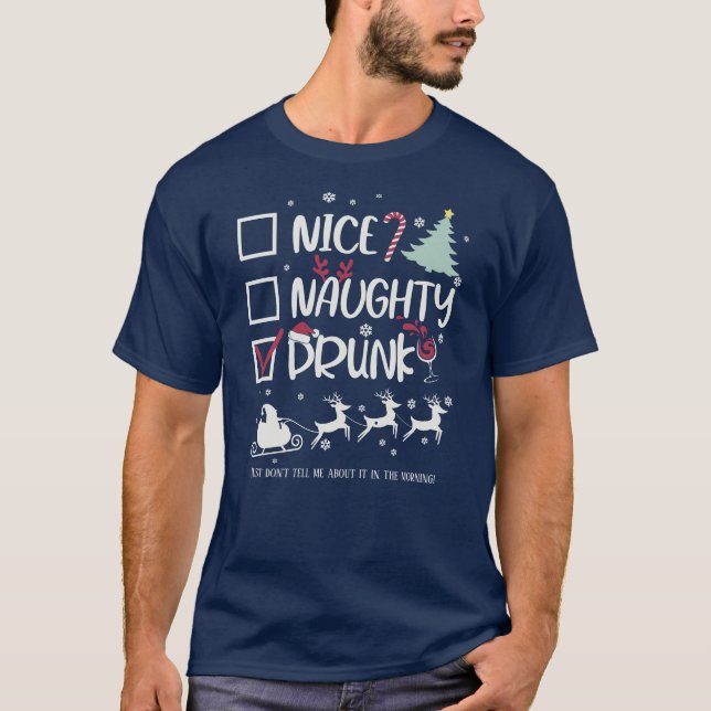 Santa's Naughty (Drunk) List - Finny jul T Shirt (Framsida)