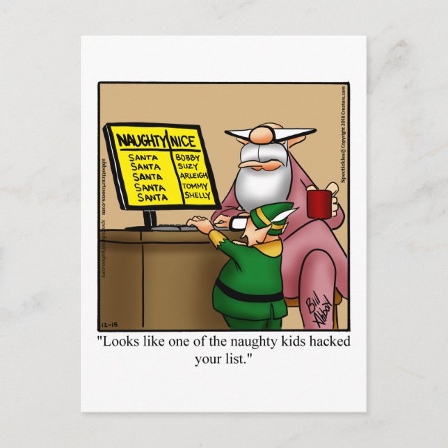 Santa's Naughty List Hacks Humor vykort (Framsida)