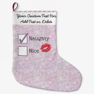 Santa's Naughty or Nice Girly Pastel Glitter Snö Stor Julstrumpa