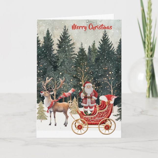 Santa's New Sleigh Faux Embroidery God jul Kort (Framsida)