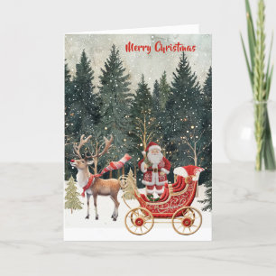 Santa's New Sleigh Faux Embroidery God jul Kort