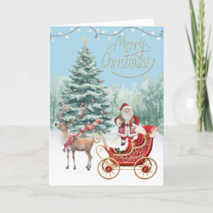 Santa's New Sleigh Faux Embroidery God jul Kort