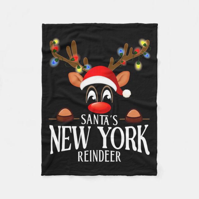 Santas New York Reindeer Funny Xmas Matching Pjs  Fleecefilt (Framsidan)