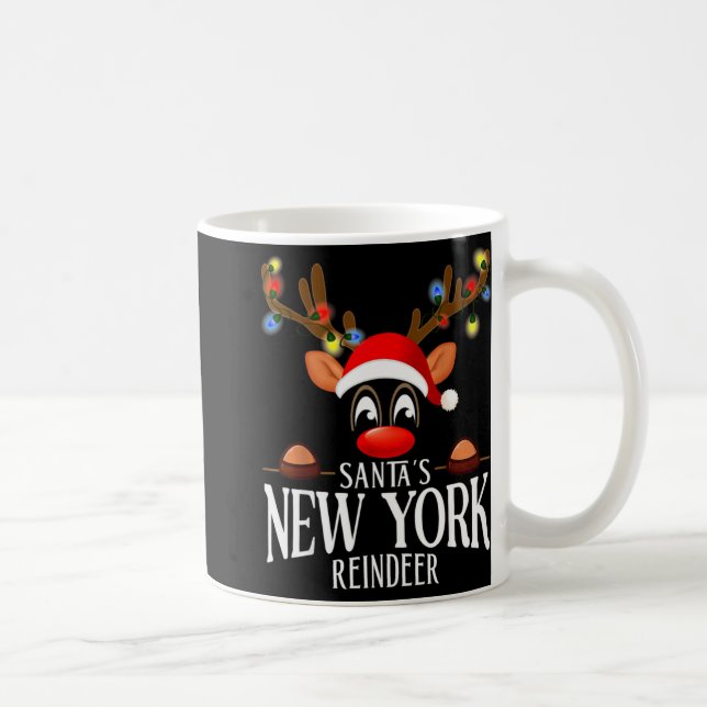 Santas New York Reindeer Funny Xmas Matching Pjs  Kaffemugg (Höger)