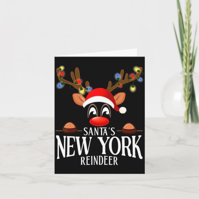 Santas New York Reindeer Funny Xmas Matching Pjs  Kort (Framsida)