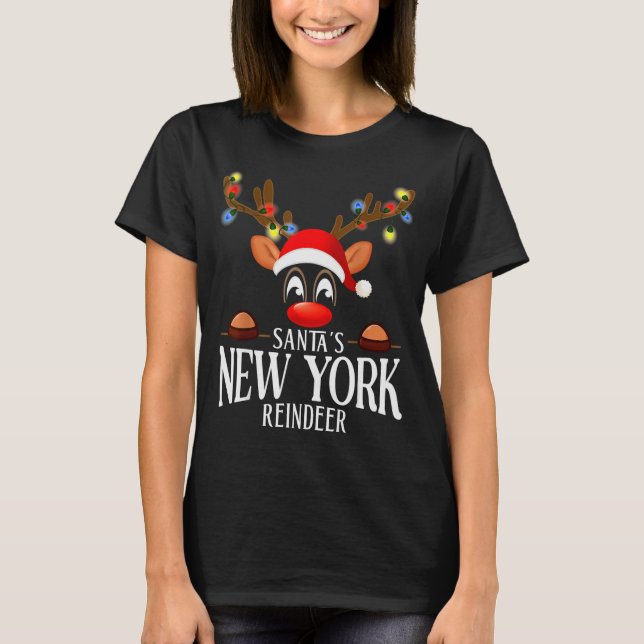 Santa's New York Reindeer Funny Xmas Matching Pjs  T Shirt (Framsida)