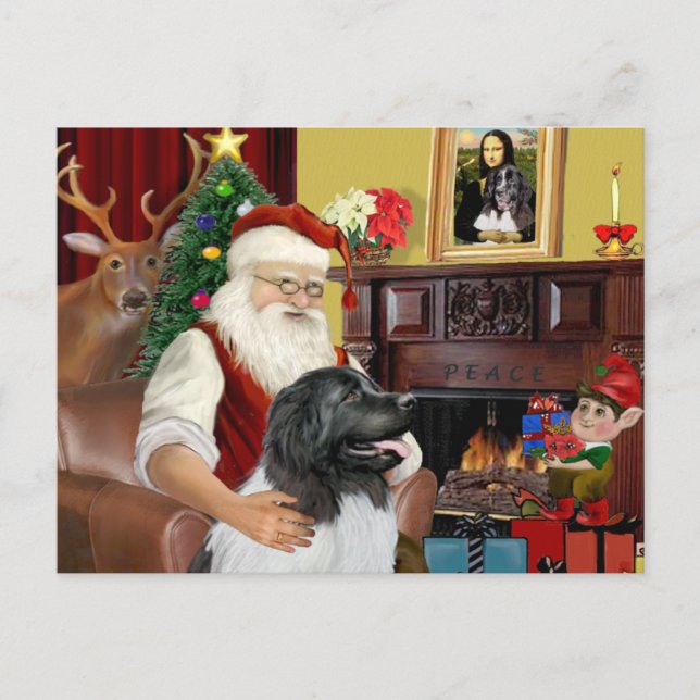 Santa's Newfie Landseer Helg Vykort (Framsida)