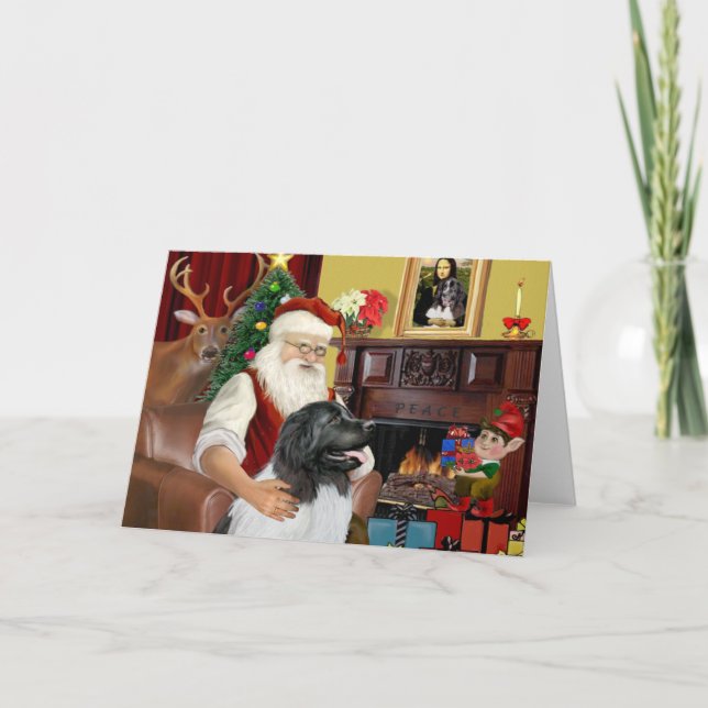 Santa's Newfie Landseer Helgkort (Framsida)