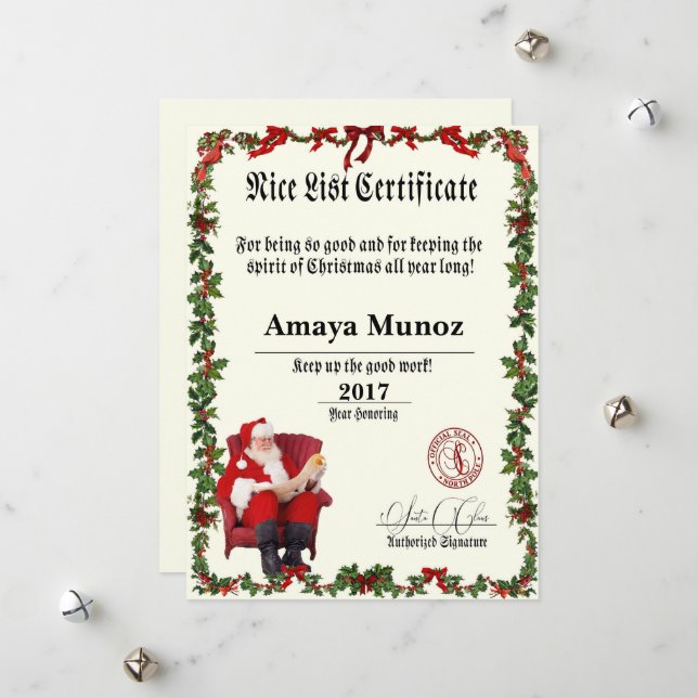 Santa's Nice List Certificate Julkort (Fram/Back In Situ)