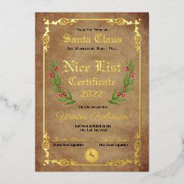 Santa's Nice List Foil Certificate