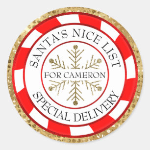 Santa's Nice List Guld Seal Custom Name Jul Runt Klistermärke