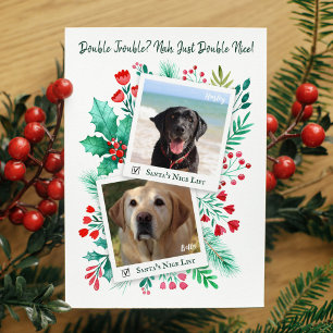 Santa's Nice List Hund Watercolor Photo Julkort