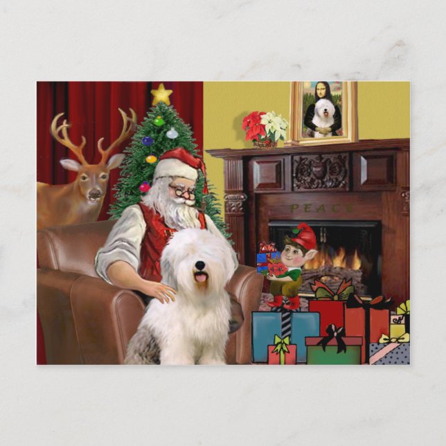Santa's Old English Sheepdog Helg Vykort (Framsida)