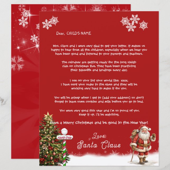 Santa's Personal Brev till din norra barnpolare (Fram/baksida)