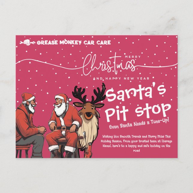 Santa's Pit Stop | Automotive jul Tune-up Helg Vykort (Framsida)