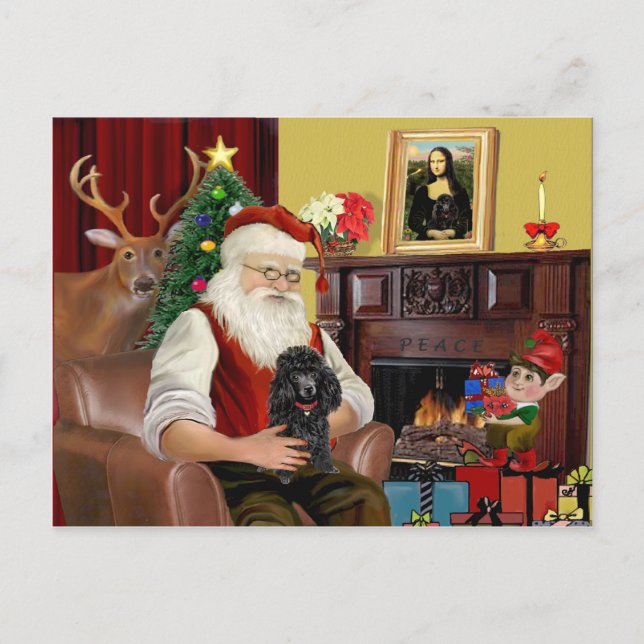 Santas pudel (svart) helg vykort (Framsida)